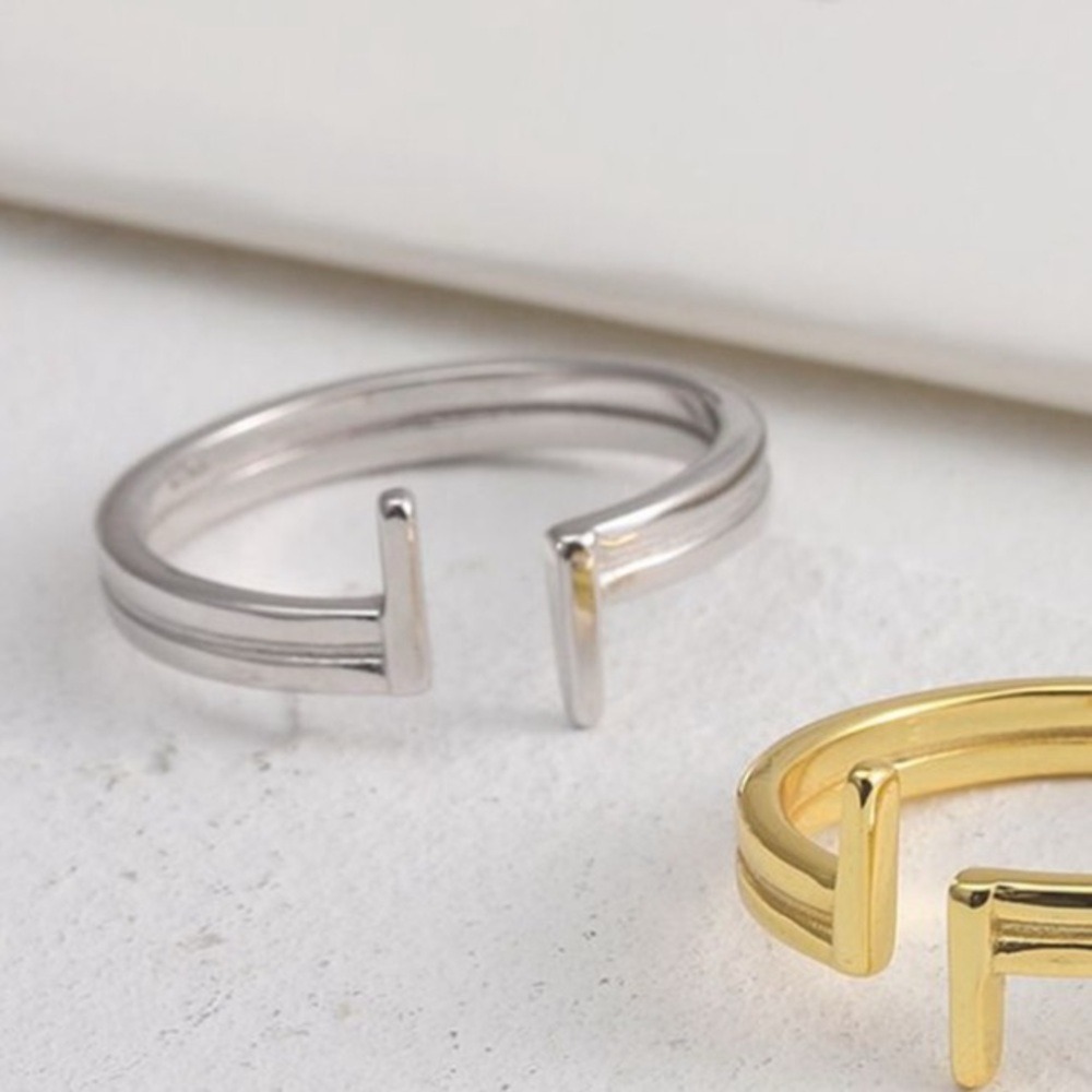 NEW Women's Split Bar White Gold Plated S925 Band Ring Silver‎ Adjustable